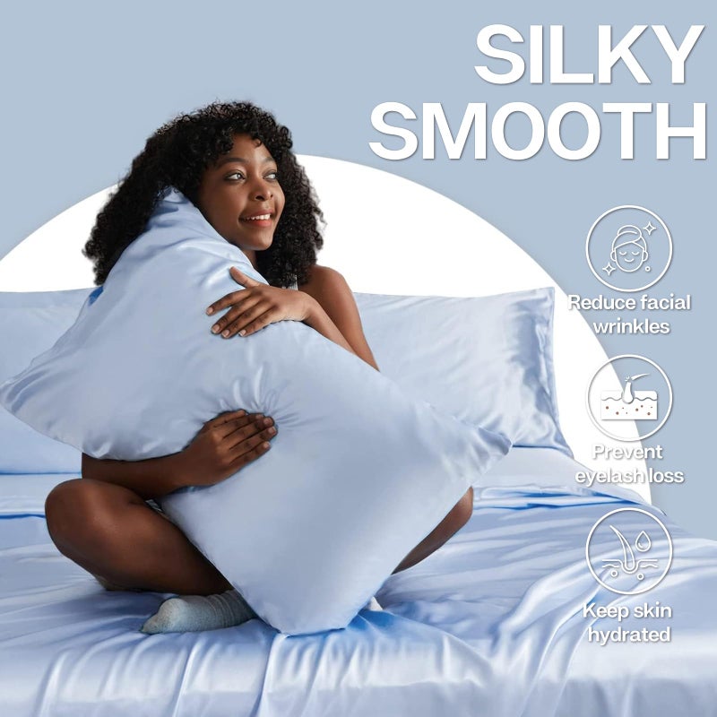 MR&HM Satin Pillowcase for Hair and Skin, Silk Satin Pillowcase 2 Pack, Queen Size Pillow Cases Set of 2, Silky Pillow Cover with Envelope Closure (20x30, Light Blue) - Image 4